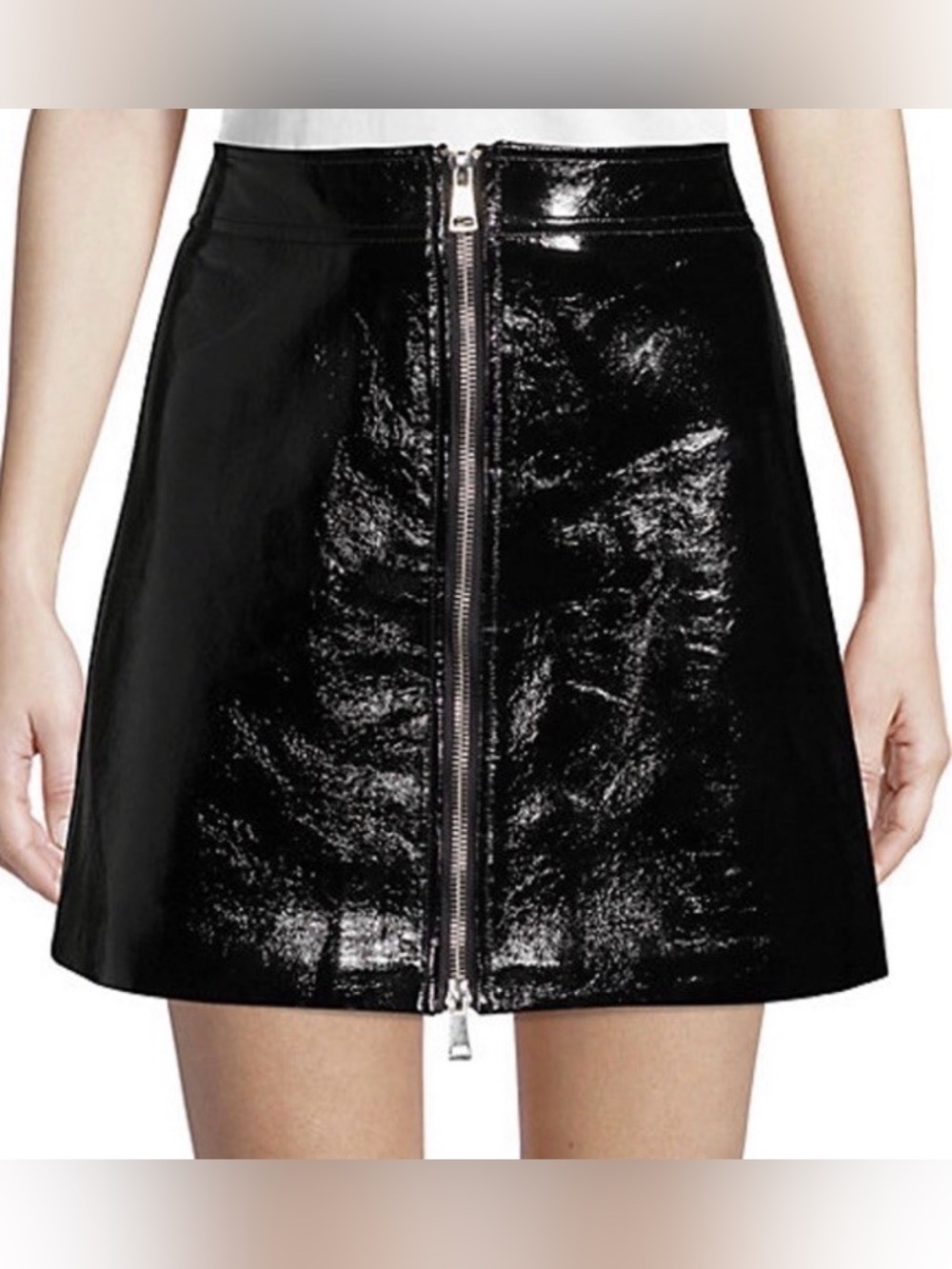 Ronny Kobo Collection Black Patent Zip-Front Mini Skirt